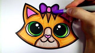 FUN Coloring Pages! Coloring a Cute Cartoon Kitten Face| Cat Coloring Pages for Kids| Colored Marker
