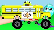 Learn Colors Wheels On The Bus 3D | Monster Truck School Bus | Surprise Eggs Nursery Rhyme