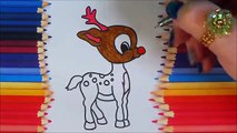 Cute baby reindeer coloring, Santa Clauss cool reindeer for Christmas colouring fun