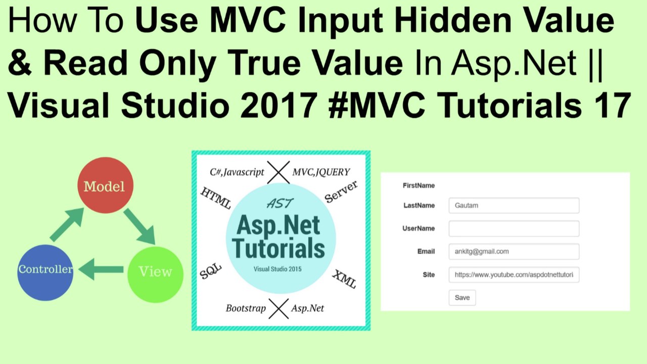 How to use mvc hide input hidden value & read only true value in asp.net || visual studio 2017 #MVC tutorials 17