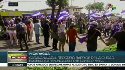 Caravana azul recorre Managua exigiendo la renuncia del presidente
