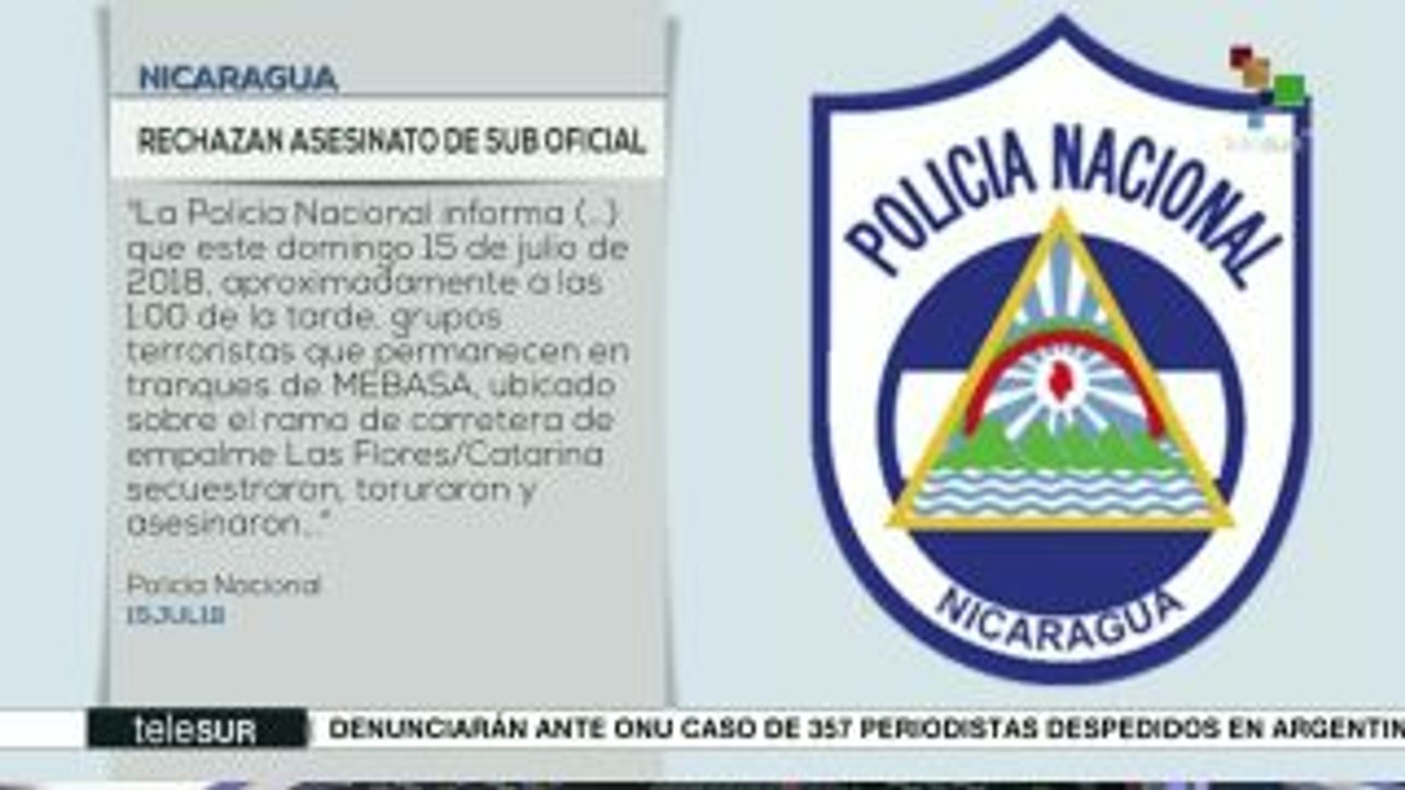 Rechazan asesinato de suboficial en Nicaragua