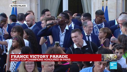 France victory parade: Paul Pogba takes the mic at the Élysée Palace