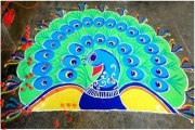 Latest Beautiful Easy Peacock Rangoli Design Ideas, Peacock Rangoli Pictures Images Photos Pics Wallpapers