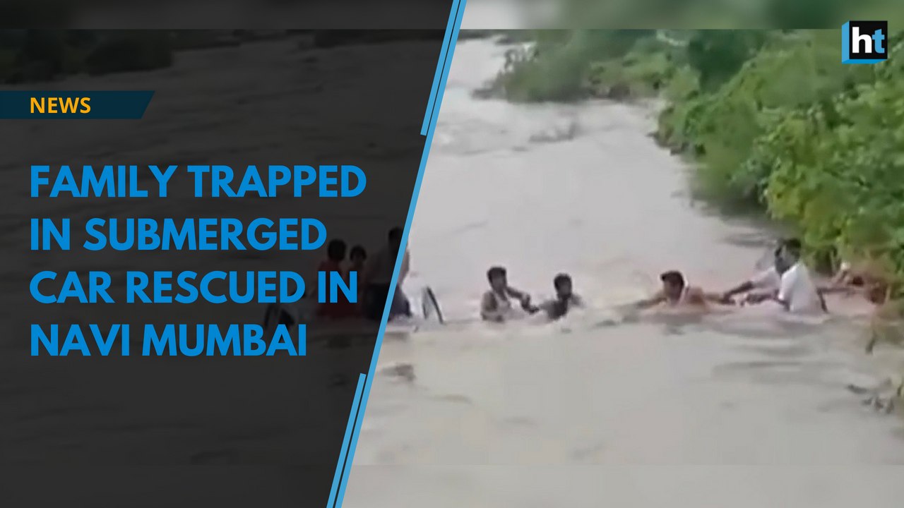 Watch: Family trapped in submerged car rescued in Navi Mumbai