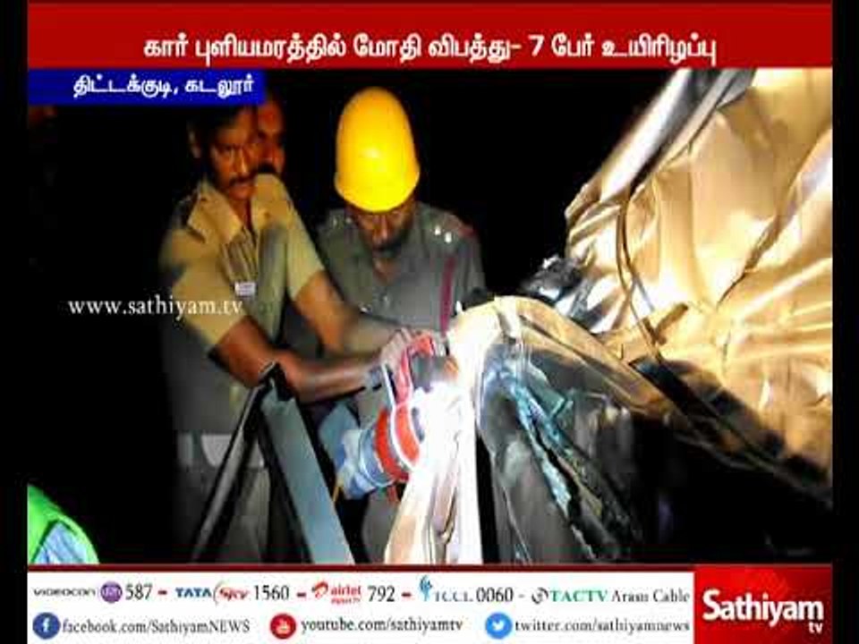 கார் புளிய மரத்தில் மோதி விபத்து - 7 பேர் பலி