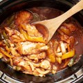 Don't feel like grilling? Then try this one pot recipe for Slow Cooker Barbecue Chicken with Bell Peppers and OnionsRecipe: