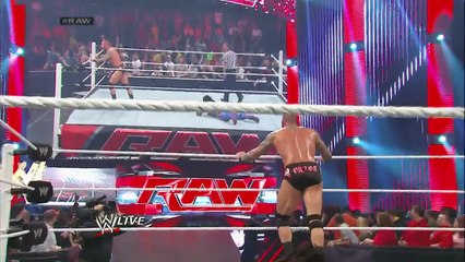 John Cena and Randy Orton brawl outside the ring- Raw, Jan., 20, 2014