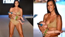 Model Mara Martin Walks On Ramp With Her Baby