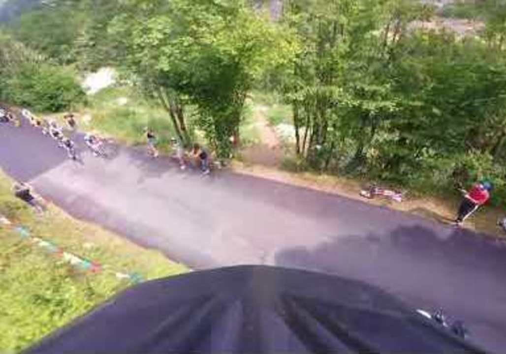 Stunt Biker Lands Jump Over Tour de France Cyclists