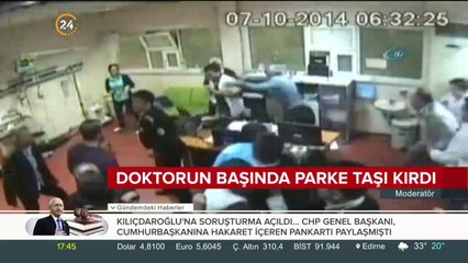 Doktorun başında parke taşı kırdı