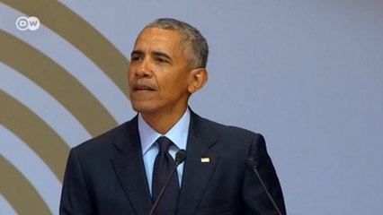 "A política de valentões cria aparências de democracia", diz Obama em tributo a Mandela