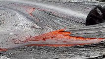 Rivers of molten lava high up Pulama Pali - Kilauea Volcano Hawaii