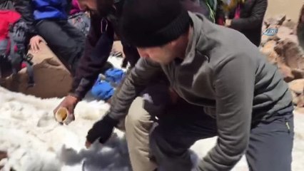 Dağcıların 5 bin 58 rakımlı Süphan Dağı’nda karlı pekmez keyfi