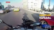 Motosiklet sürücüsü kıl payı ölümden döndü