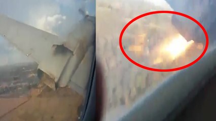 பறக்கும் போதே திடீரென விமானம் தீ பிடித்ததால் பயணிகள் பதற்றம்- வீடியோ