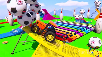Spiderman for Kids With Color Tractor on Bus and Cars Cartoon Jump For Children