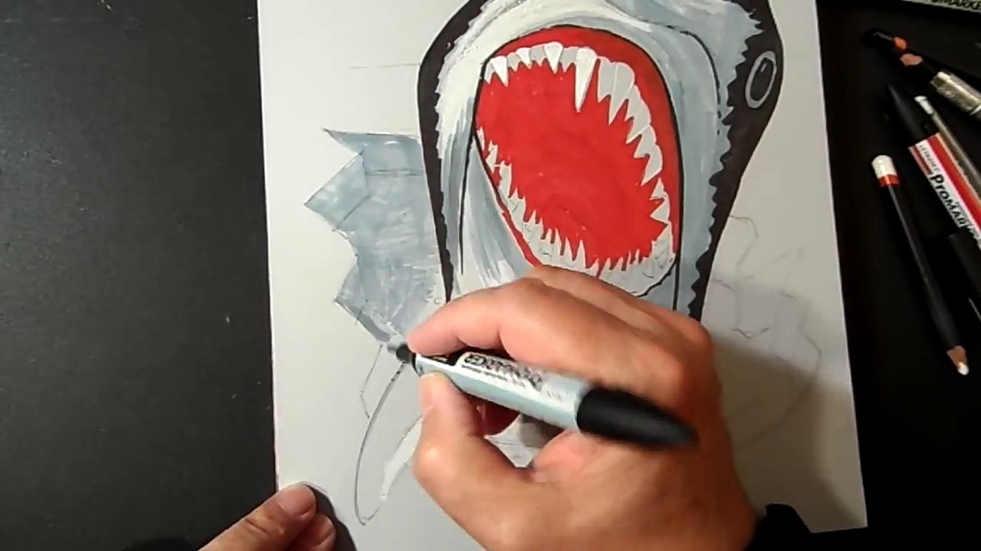 Awesome White Shark - Drawing 3D Shark Illusion