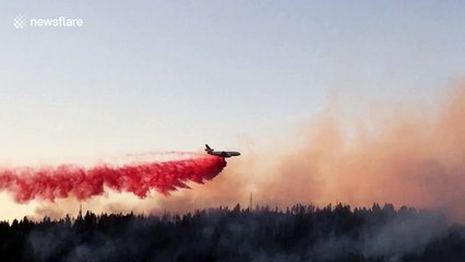 DC-10 air tanker drops long stream of retardant on Washington state fire