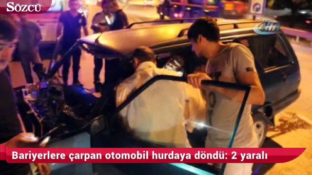 Bariyerlere çarpan otomobil hurdaya döndü 2 yaralı