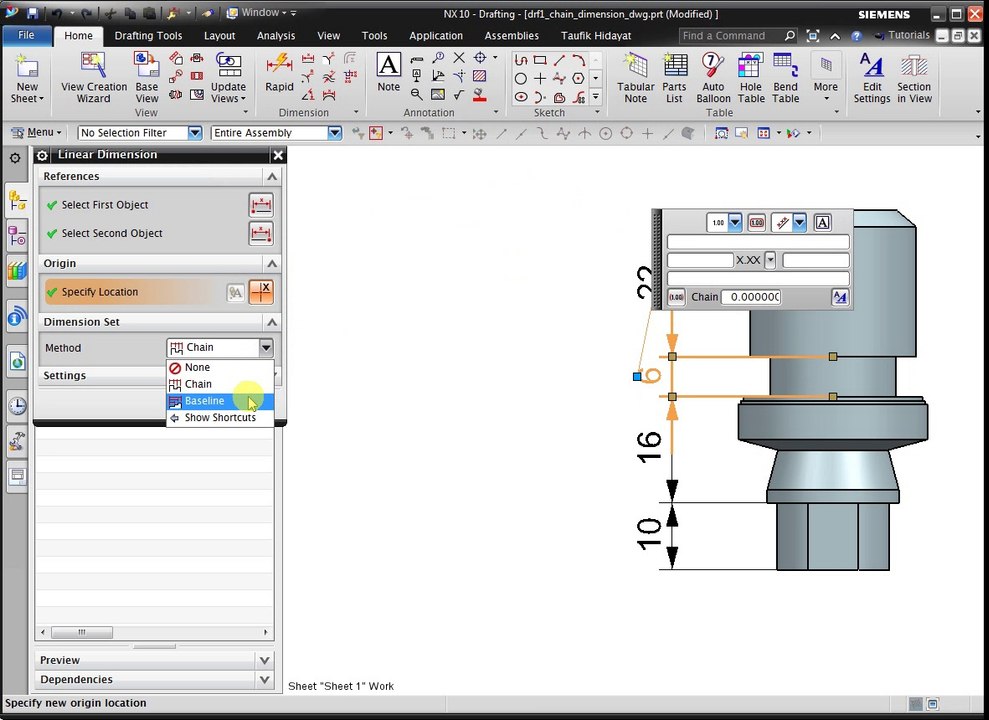 NX 2D Drafting : Create and edit a chain dimension