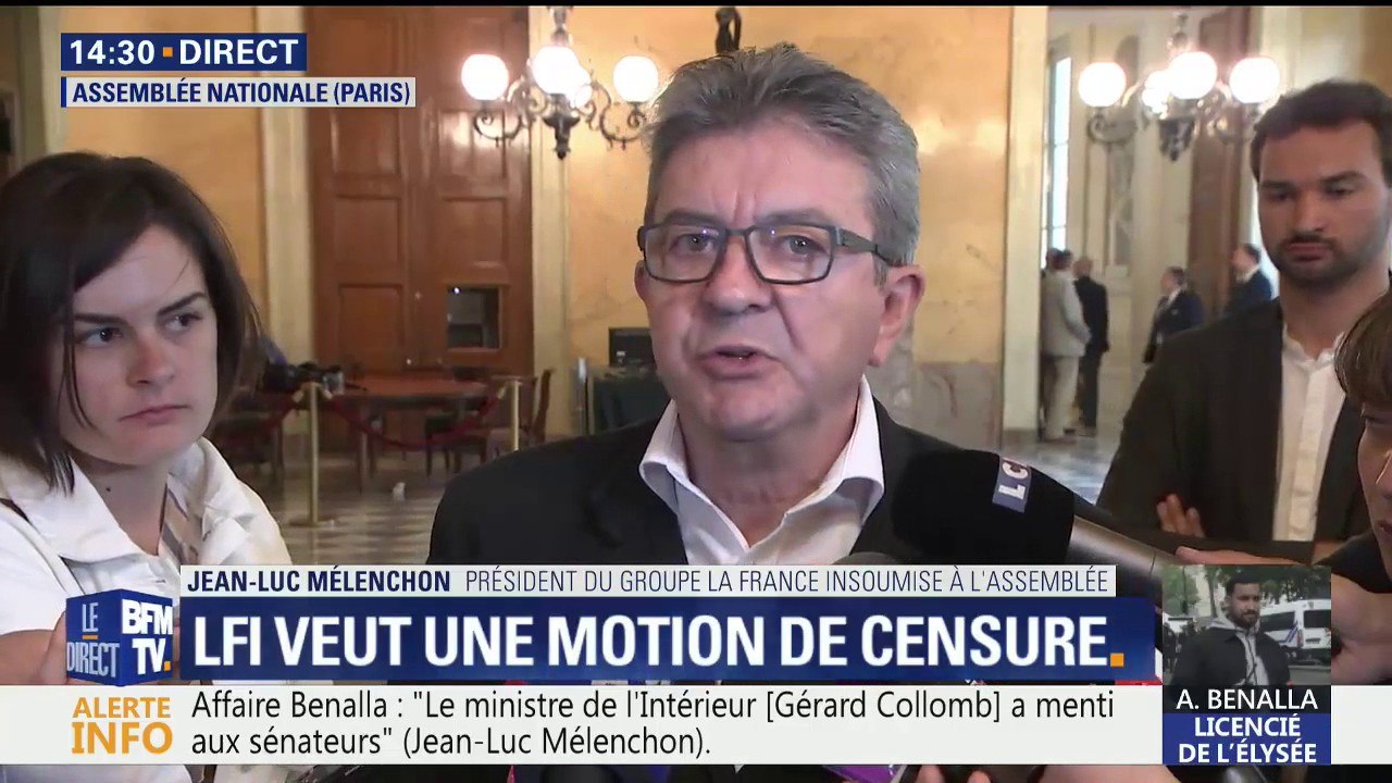 Mélenchon sur l'affaire Benalla: "Notre affaire, ce n'est pas Collomb, c'est le Premier ministre dirigeant un gouvernement qui accepte une police parallèle et le président qui ne dit rien et qui semble couvrir les gens qui l'entourent"