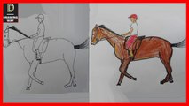 How to draw a horse step by step_horse ride with pastel colour drawing ( 126 )