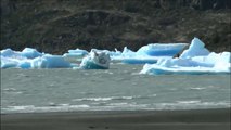 Broken pieces of glaciers at grey Glacier in Patagonia, Chile