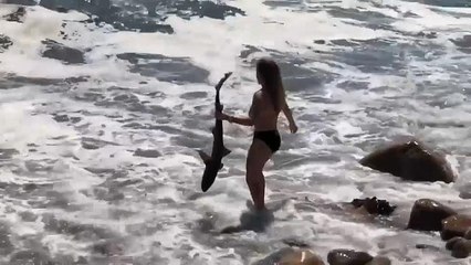 شاهد: فتاة تمسك بقرش من ذيله وشاب يسقط بين مفاصل جسر!