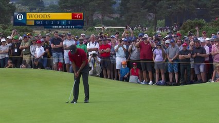 Le beau putt pour le birdie de Tiger Woods qui passe à -7