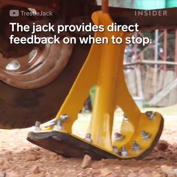This compact vehicle jack can lift a car, van, or truck safely in only 10 seconds.