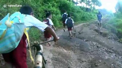 Download Video: Indonesian kids make bicycles out of wood and bamboo