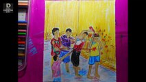 How draw Happy Holi with oil pastel for holi special drawing ( 143 )