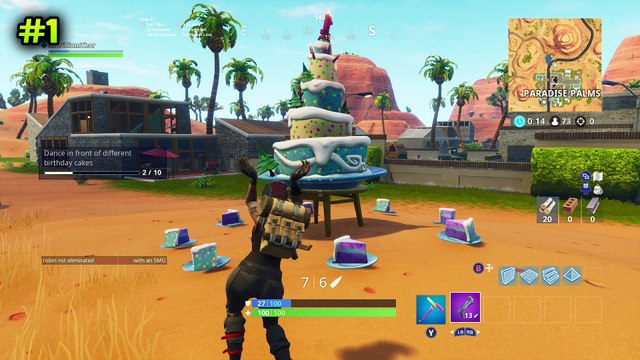 Dance in front of different Birthday Cakes All Locations - Fortnite Birthday Challenges