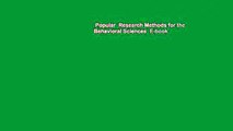 Popular  Research Methods for the Behavioral Sciences  E-book
