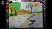 How to draw scenery of summer season step by step (very easy) with oil pastels ( 148 )