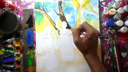 How to draw Holi Festival with watercolor step by step ( 150 )