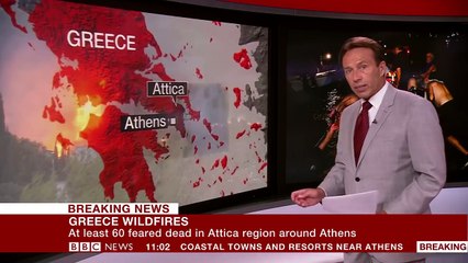Greece wildfires- '60 dead' in holiday area - BBC News