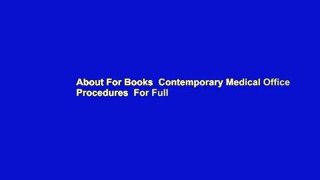 About For Books  Contemporary Medical Office Procedures  For Full