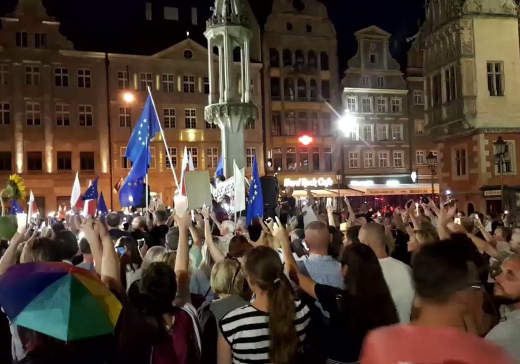 Demonstrators Protest Senate Vote on Supreme Court Changes in Poland