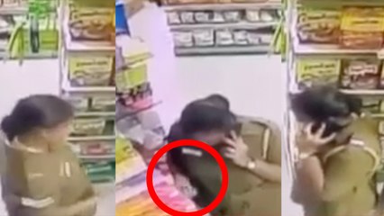 சாக்லேட் திருடி சிக்கிக்கொண்ட பெண் போலீஸ் சஸ்பெண்ட்- வீடியோ