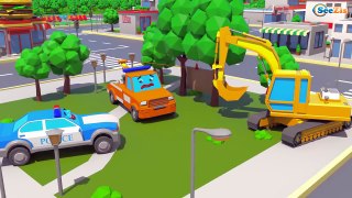Excavator plays with Cars in the City 3D Animation for Kids Cars & Trucks Stories