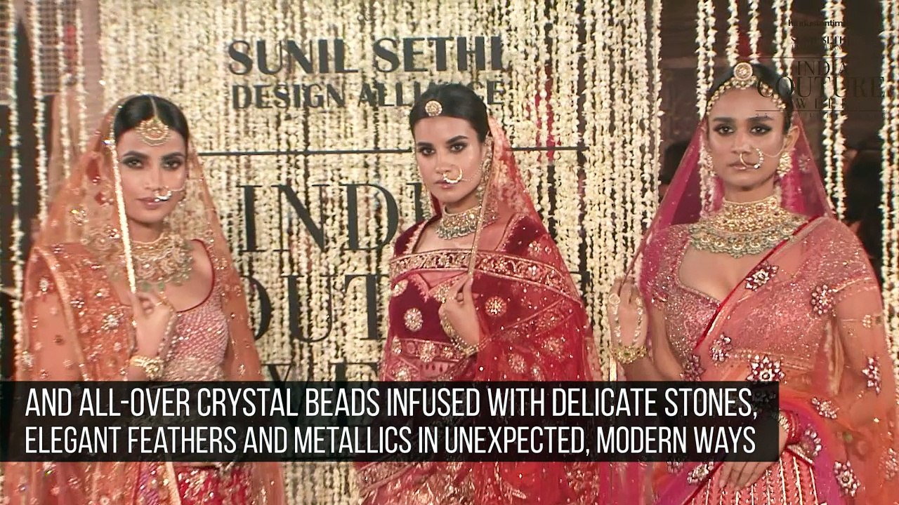 Tahiliani’s showstopper, actor Aditi Rao Hydari, in peach lehenga with strapless choli