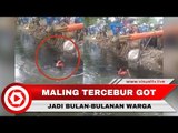 Apes! Maling Motor Tercebur ke Got Diledek dan Dilempari Warga