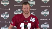 Wentz talks to reporters about being cleared for camp