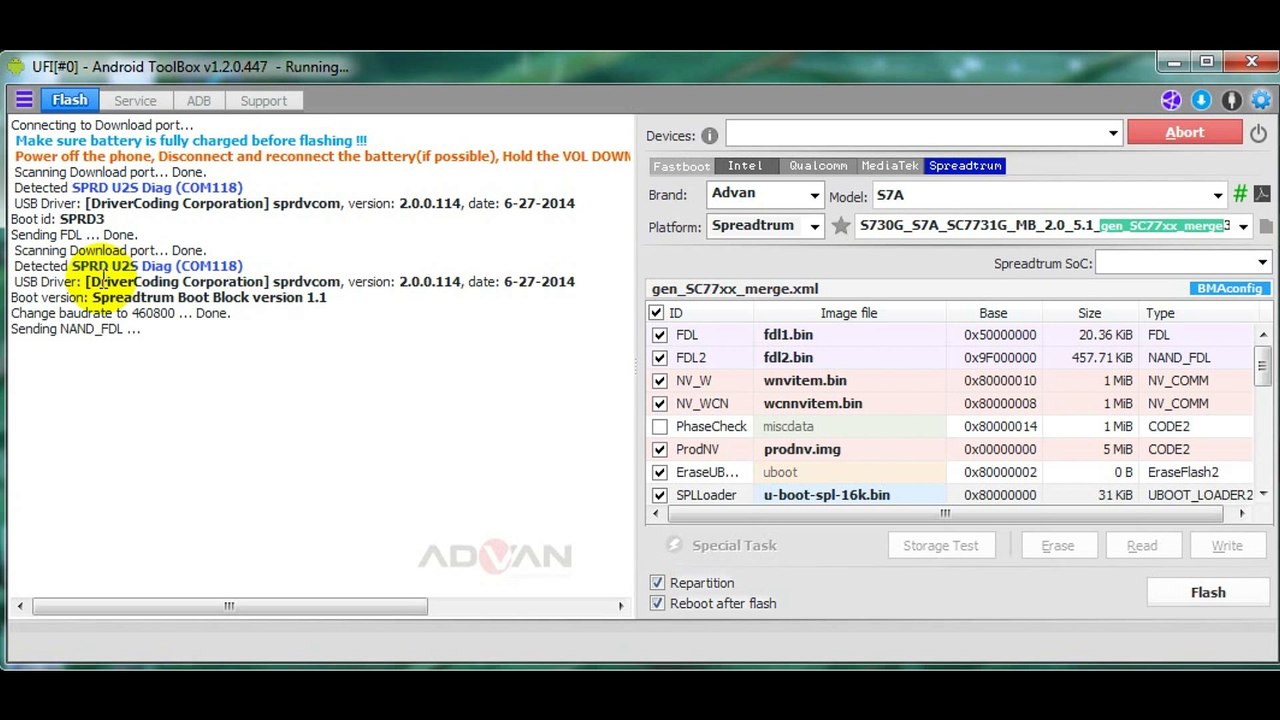How to riset advan s7a Via Ufi box