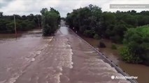 Floodwaters spill onto road in Hershey, Pennsylvania