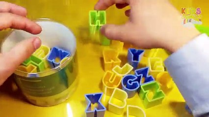 Unboxing New Set of Alphabet Style Cookie Molds for Kindergarten   Learn Colors of Play Doh