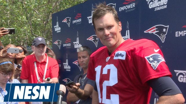 New England Patriots quarterback Tom Brady addresses the media for the first time in the 2018 NFL season after Pats training camp practice on Saturday at Gillette Stadium. For more: nesn.com/new-england-patriots/