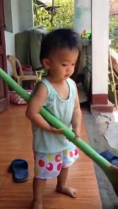 The 17-month-old girl swept the house very hard